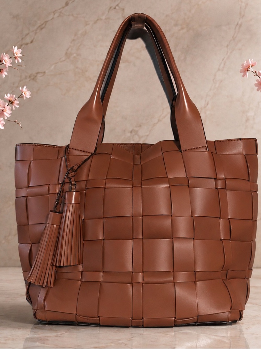 Michael Kors Vivian Large Woven Leather Tote Bag Tan Peanut MSRP: $478.00